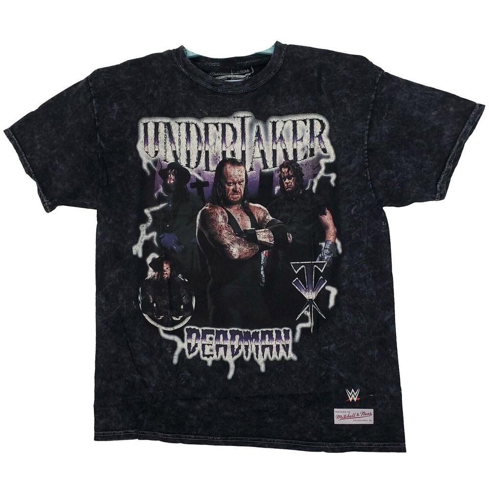 WWE The Undertaker Deadman Mitchell & Ness Large Shirt Acid Washed Black NWT